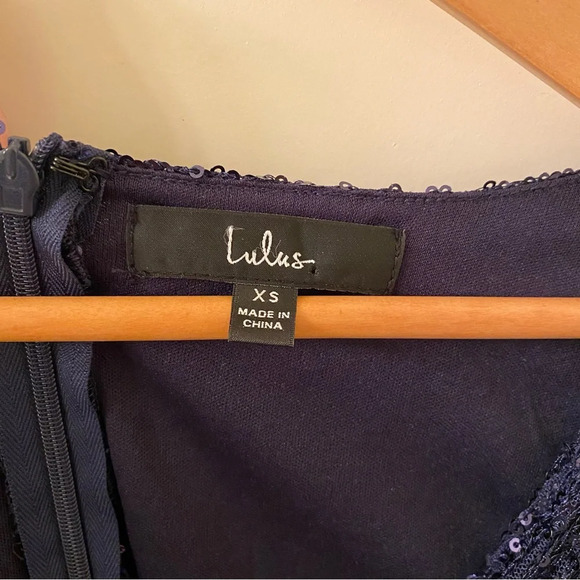 Lulus Navy Blue Sequin Faux-Wrap Mini Dress XS Great for New Years Eve - Picture 9 of 10